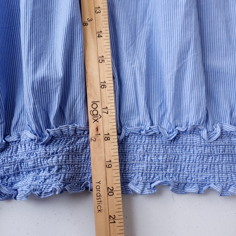 Max Editions Women’s Blue Striped Off Shoulder Smocked Blouse XL - Picture 9 of 11